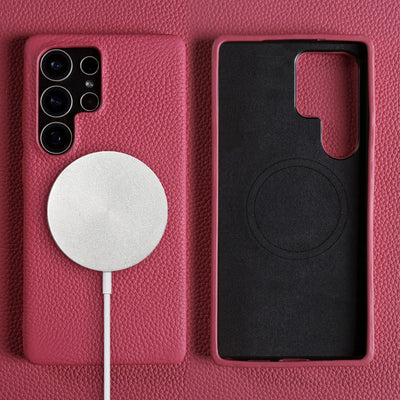 For Magsafe Case Samsung Galaxy S26 Ultra S25FE S23Plus S23Ultra S24 Premium Genuine Leather Cover Magnetic Cases Full Coverage
