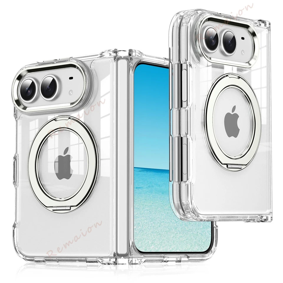 Magnetic 360 Metal Stand Phone Case For iPhone Fold 18 DUO 18Fold Magsafe Clear Hinge Protection Shockproof Protector Cover
