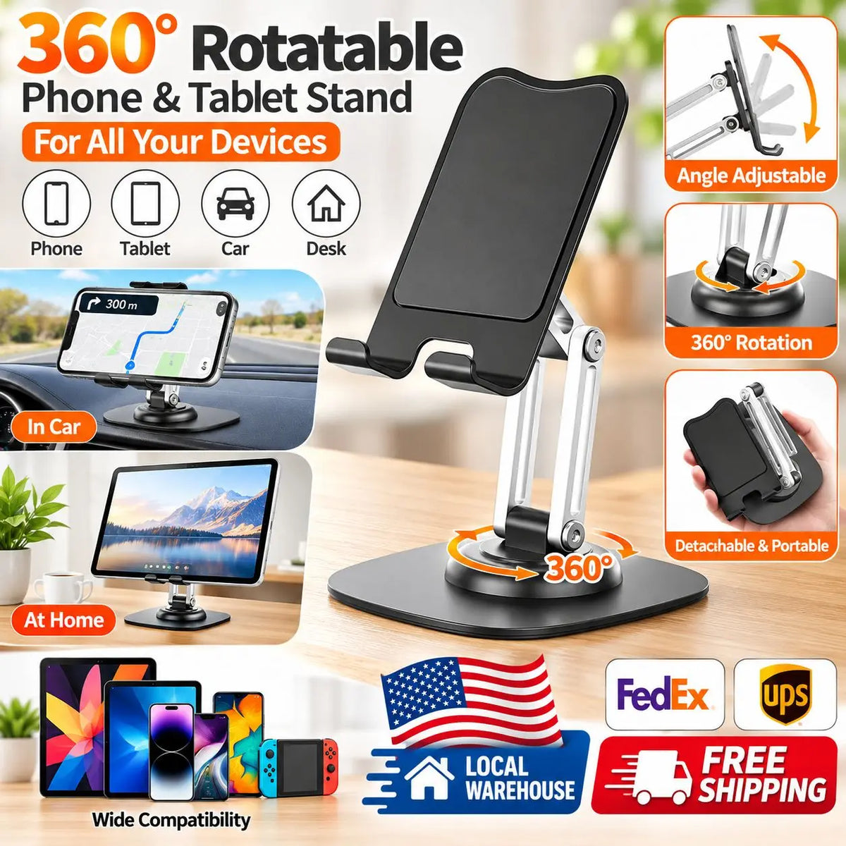 360°Adjustable Universal Tablet Stand Desk Holder Mount Detachable Arm For Cell Phone iPad iPhone Portable Desktop Stand 1PCS