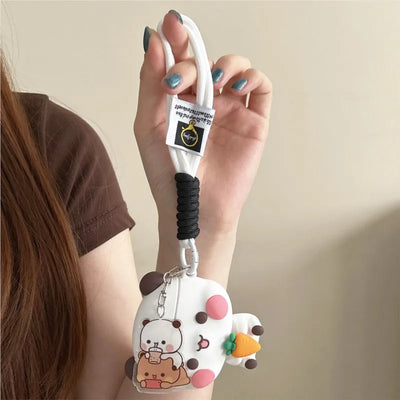 3D Panda Bear Soft Silicone For AirPods Case with Lanyard Keychain for AirPods 4 Pro Pro 2 Pro 3 Cute Shockproof Cover