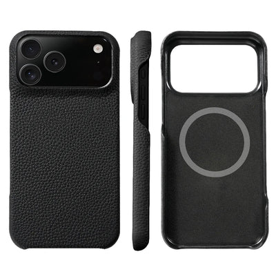 for Magsafe Case for iPhone 17 15 16 18 Pro Max Air Lychee Natural Cowhide Leather Magnetic Protector Luxury Phone Back Cover