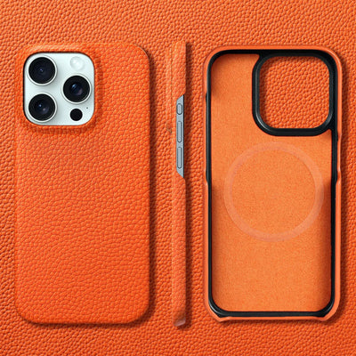for Magsafe Case for iPhone 18 17 15 16 Pro Max Air 17Pro Natural Cowhide Lychee Leather Magnetic Protector Luxury Phone Cover