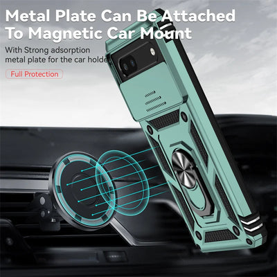Durable Armor Slide Lens Full Protect Cover for Google Pixel 10 9 8 7 6 A Pro XL 360 Metal Magnetic Ring Holder Shockproof Case