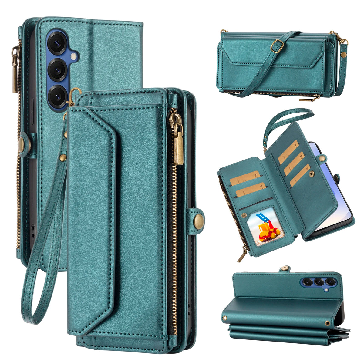 Wallet Protective Case for Samsung S26/S25/S24/S23/S22/S21 Ultra Cross-Shoulder Strap Protective Cover with Multiple Card Slots for Coins Faux Leather Phone Case