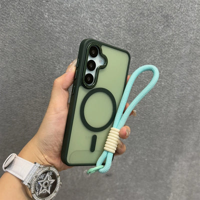 Luxury Matte Magnetic Lanyard Case for Samsung Galaxy S26 S25 Ultra S23 Plus S24 FE Hand Wrist Strap Frosted Shockproof Cover