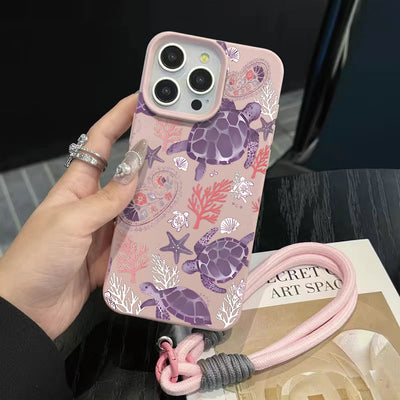 Wrist Strap Case For iPhone 18 13 14 Pro Max Cases iPhone 11 12 17 ProMax 13 15 Plus Coastal Sea Turtle With Lanyard Cover