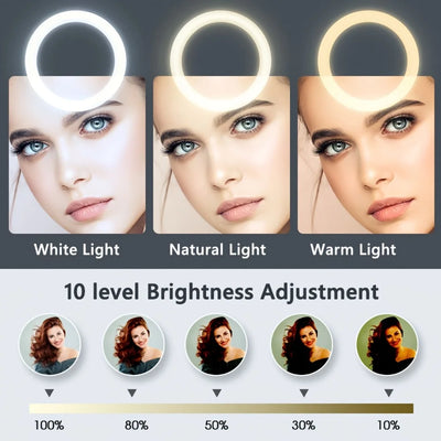 10 inch Selfie Ring Light with Mobile Holder Support Table Arm Stand, Photography Led Ring Lamp Ringlight For Live Broadcast