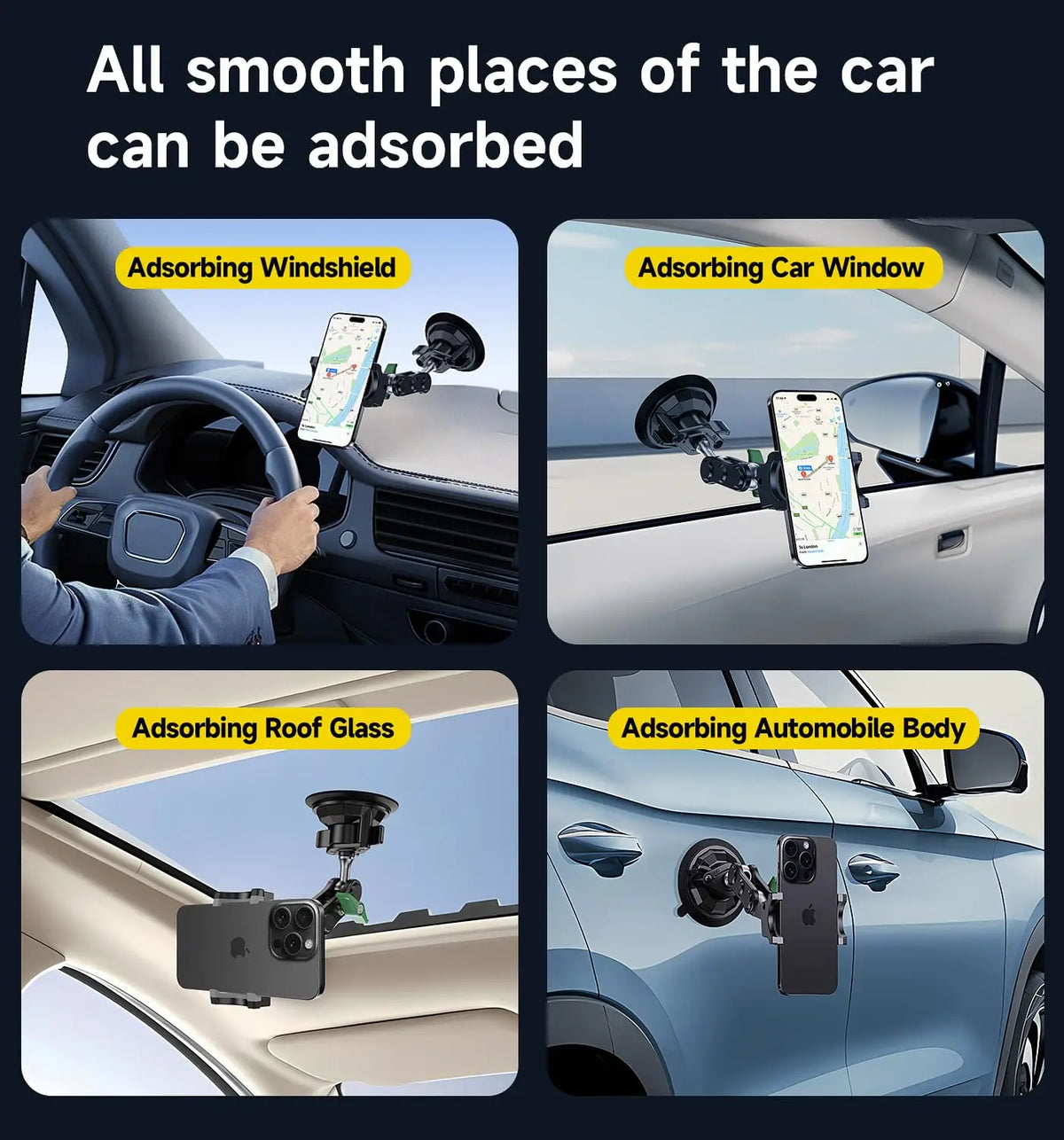 Universal Metal Car Phone Mount, 360° Rotation for Windshield/Dashboard, Suction Cup Holder for IPhone Samsung All Smartphones
