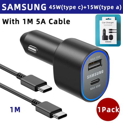 Original SAMSUNG Car Charger Type C 60w 45w 15w PD Auto Cargador Fast Charging Cable Samsung Galaxy S26 S25 S24 S23 Z Fold 8 7 6