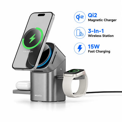 2026 Qi2 Automatic Touch Magnetic Multi-function 3 in 1 Wireless Charger for Iphone17 16 15 14 13 Pro Max Iwatch Airpods Charger