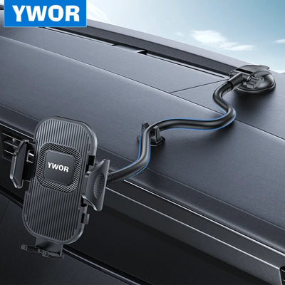 YWOR Cell Phone Holder for Car Dashboard Windshield Phone Mount for Car Long Arm Car Phone Holder Mount Strong Suction Cup Anti-