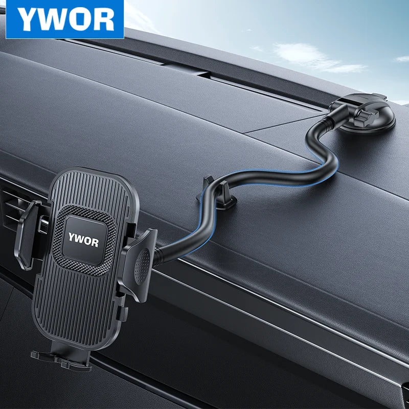 YWOR Cell Phone Holder for Car Dashboard Windshield Phone Mount for Car Long Arm Car Phone Holder Mount Strong Suction Cup Anti-