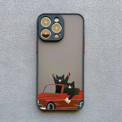 Luxury Funny Cartoon Black Cat Phone Case For iPhone 17 16 15 14 13 12 11 Pro Max Mini 7 8 Plus SE Shockproof Matte Hard Cover