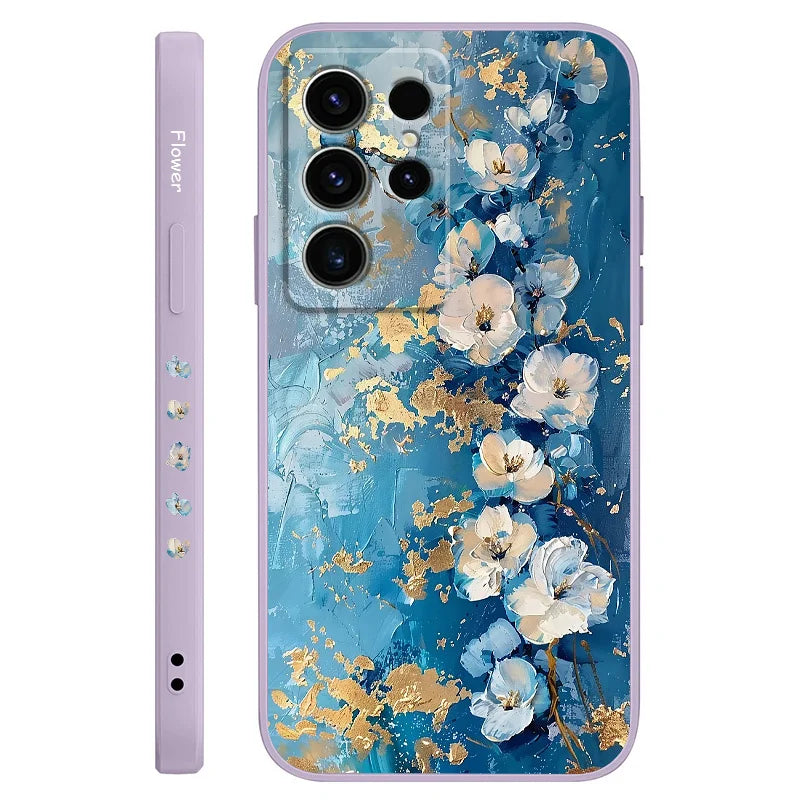 Gold Leaf Flower Phone Case For Samsung Galaxy S25 FE S24 S23 S22 S21 S20 S10 S10E Ultra Plus FE Note 20 Ultra Plus Cover