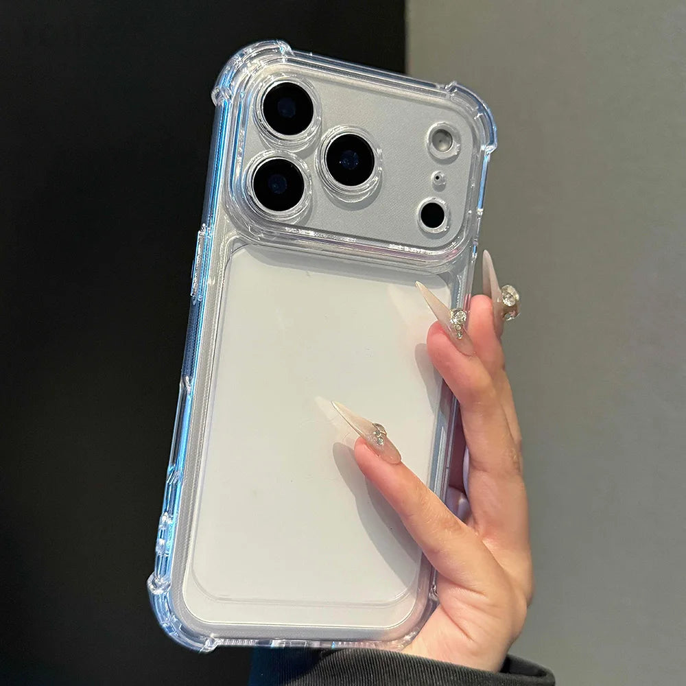 Luxury Hybrid Case For iPhone 17 16 15 14 13 12 11 Pro Max Plus Shockproof Clear Cover with Hard PC Back and Soft Silicone Edge