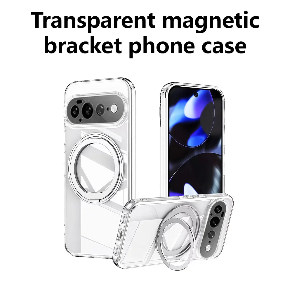 Matte&Clear Magnetic 360° Rotation Stand Case For Google Pixel 11 10 9 Pro XL 8 7 6 Pro 10a 9a 8a 7a 6a Metal Ring Holder Cover