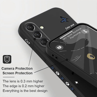 Cat Butterfly Phone Case For Samsung Galaxy S25 S24 S23 S22 S21 S20 S10  Ultra Plus FE Note 20 Ultra 10 Plus Cover