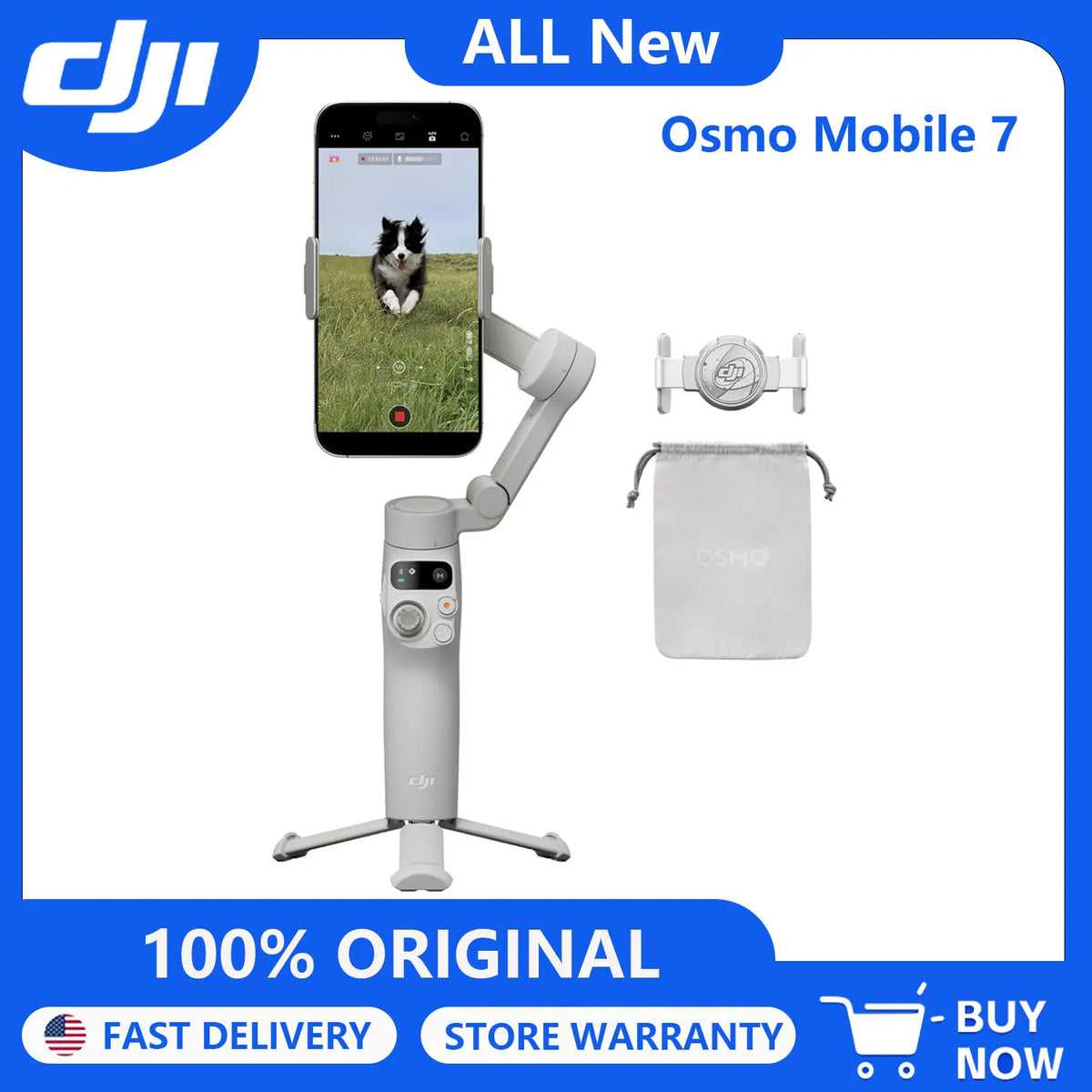 DJI Osmo Mobile 7 Gimbal Stabilizer for iPhone, Android, Built-in Tripod, Portable Stabilizer for iPhone, Selfie Stick, 3-Axis Phone Gimbal, ActiveTrack 7.0, One-Tap Edit, 10hrs Use, Phone Charging