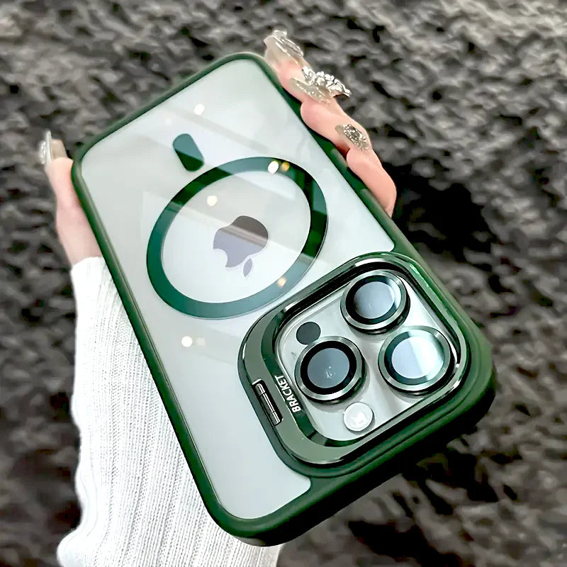 Luxury Transparent Case For iPhone 18 17 16 15 14 13 12 11 Pro Max Air 18Pro 16Pro For Magsafe Wireless Charge Stand Lens Cover