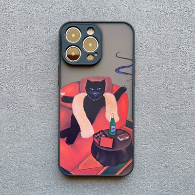 Luxury Funny Cartoon Black Cat Phone Case For iPhone 17 16 15 14 13 12 11 Pro Max Mini 7 8 Plus SE Shockproof Matte Hard Cover