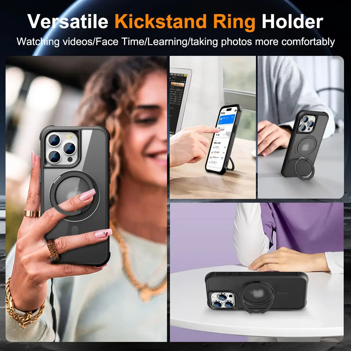 for iPhone 16 15 14 13 12 11 Pro Max Case with 360° Rotatable Magnetic Ring[Compatible with Mag-safe][Invisible Kickstand] Cover