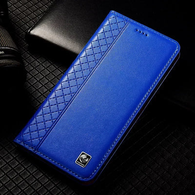 For APPLE iPhone 17 16 16E 15 14 Pro Max Air Plus Flip Case Grid Pattern Magnetic Cover Cowhide Genuine Leather Wallet Covers