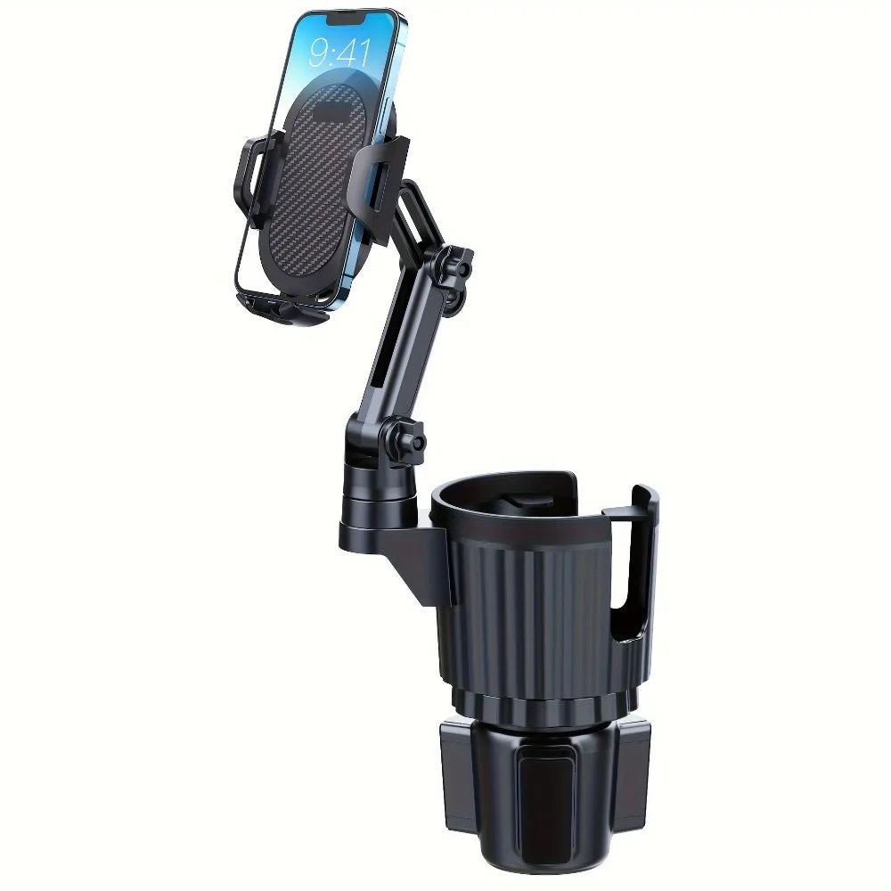 2-in-1 Car Cup Phone Mount with Adjustable Base 360-Degree Rotation Compatible with All Smartphones Travel Phone Holder
