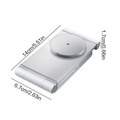 Magnetic Wireless Charging Station 3 in 1 Foldable - 15W Fast Charger Compatible with iPhone, Samsung, AirPods Pro, Aluminum Alloy Stand, Space-Saving for Home Office Travel Bedside Nightstand Desk, Easy to Carry