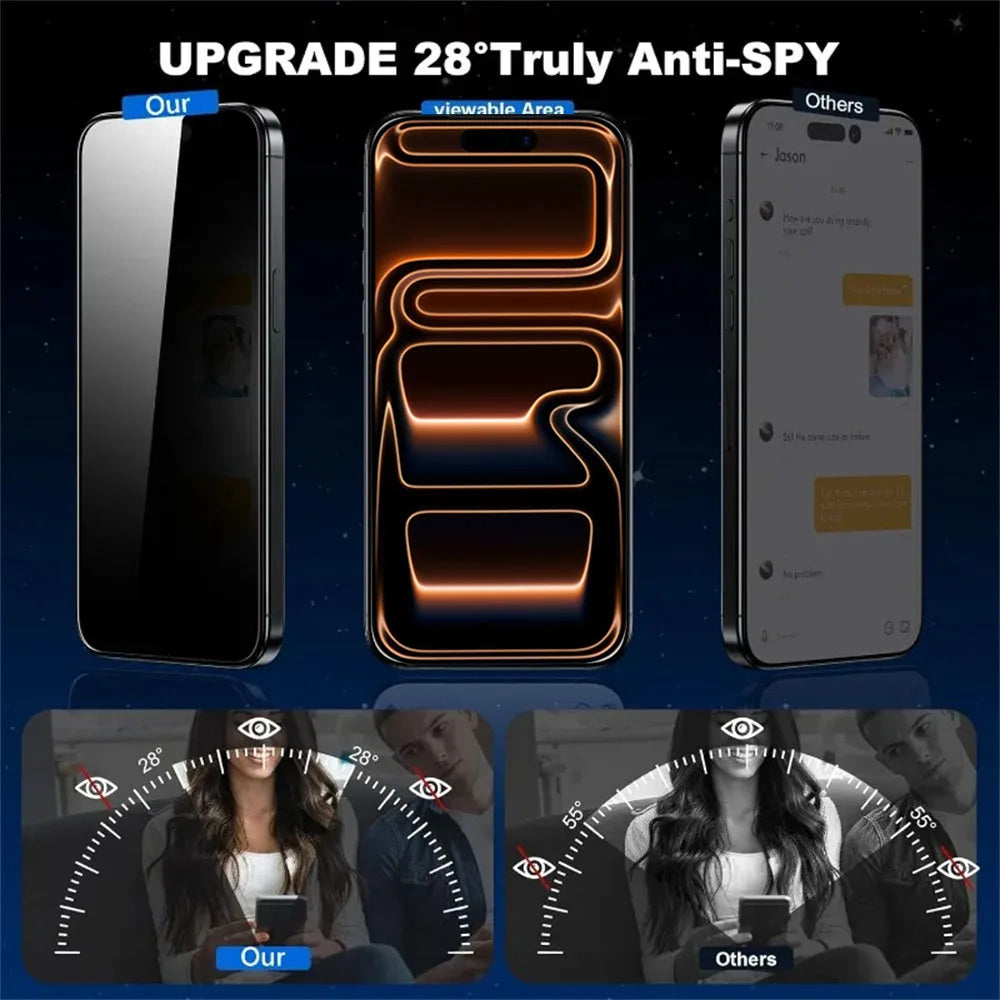 3-1Pcs Dust Free Installation Privacy Screen Protector For IPhone 17 16 14 11 12 13 15 Pro Max 16 Plus XR Air Anti-spy Glass Box
