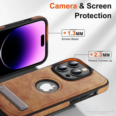 PU Leather Phone Case with Kickstand for iPhone 17 16 15 Pro Max 14 Plus 13 12 11 Mini Soft Grip Luxury Back Cover with Stand