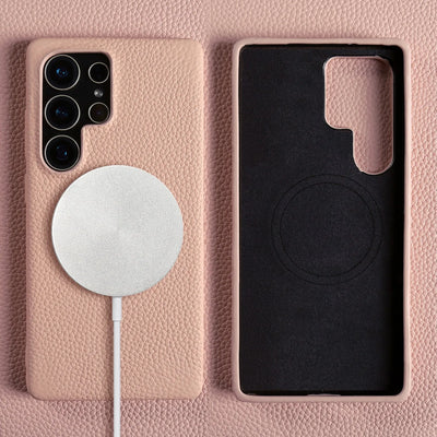 For Magsafe Case Samsung Galaxy S26 Ultra S25FE S23Plus S23Ultra S24 Premium Genuine Leather Cover Magnetic Cases Full Coverage