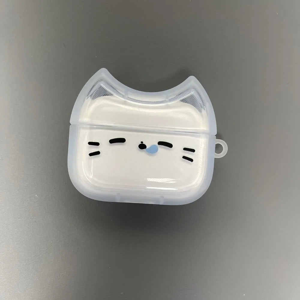 For Anti-Fall Sleepy Cat Earphone Case Dustproof Shockproof Headphone Protective Case with Keyring for Airpods 4 3 2 1/ Pro/Pro2