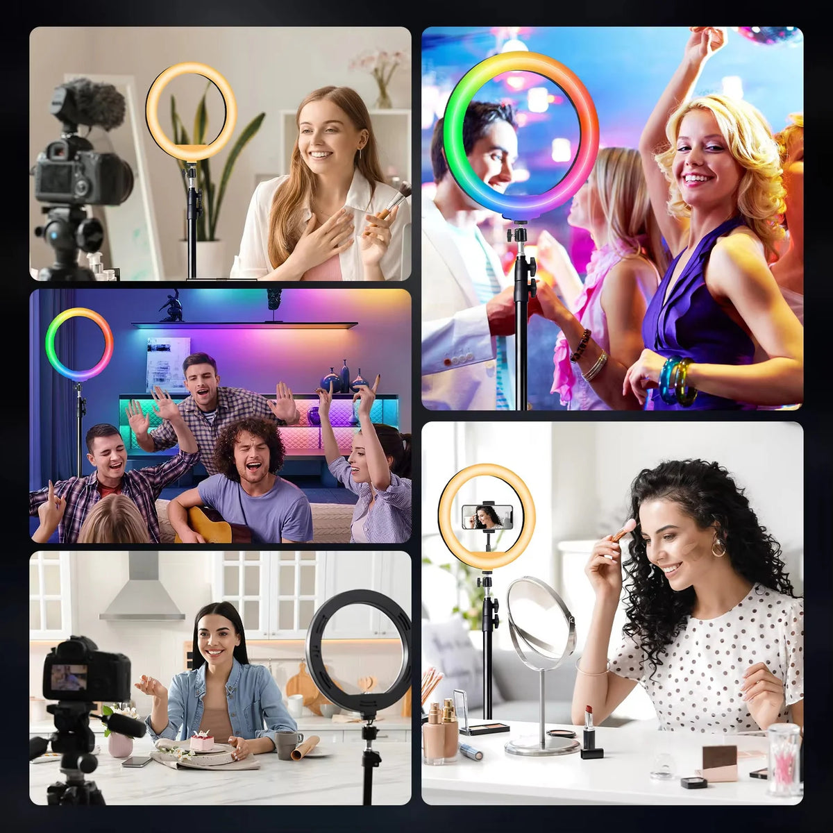 A 10 Inch Professional Selfie Ring LED Light, USB Powered,160cm Tall Stand, 38-Color RGB, Live Streaming, Makeup Fill Lights
