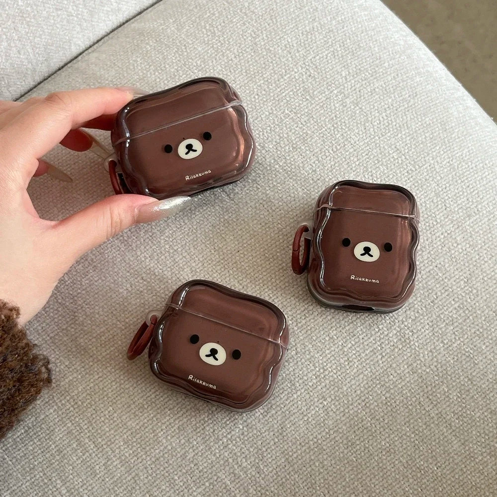 Rilakkuma Bear Cute Cartoon Earphone Case For Airpods 4 Pro 3 2 1 Wireless Bluetooth Headset Protective Cover With Keychain