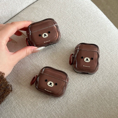 Rilakkuma Bear Cute Cartoon Earphone Case For Airpods 4 Pro 3 2 1 Wireless Bluetooth Headset Protective Cover With Keychain