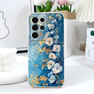 Gold Leaf Flower Phone Case For Samsung Galaxy S25 FE S24 S23 S22 S21 S20 S10 S10E Ultra Plus FE Note 20 Ultra Plus Cover