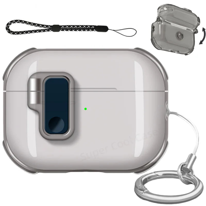 Earphone Case for AirPods Pro 3/Pro 2/4 with Secure Lock Soft TPU Transparent Protective Case with Lanyard for AirPods 4/Pro 3