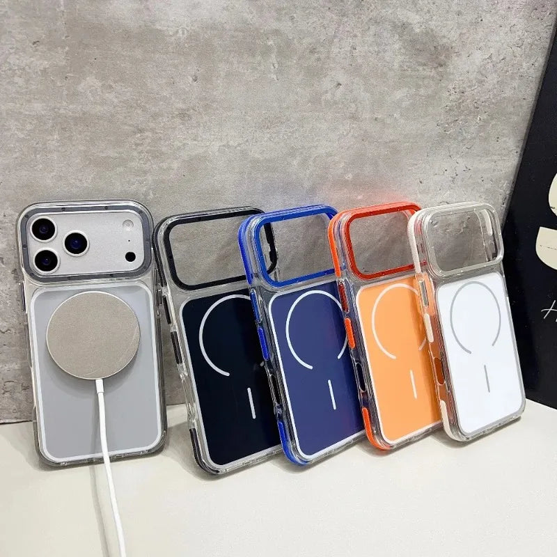 Luxury Two Tone Border Transparent Strong Magnetic Case for IPhone 18 Pro Max 17 Pro 16 15 14 13 12 Pro Max For Magsafe Cover
