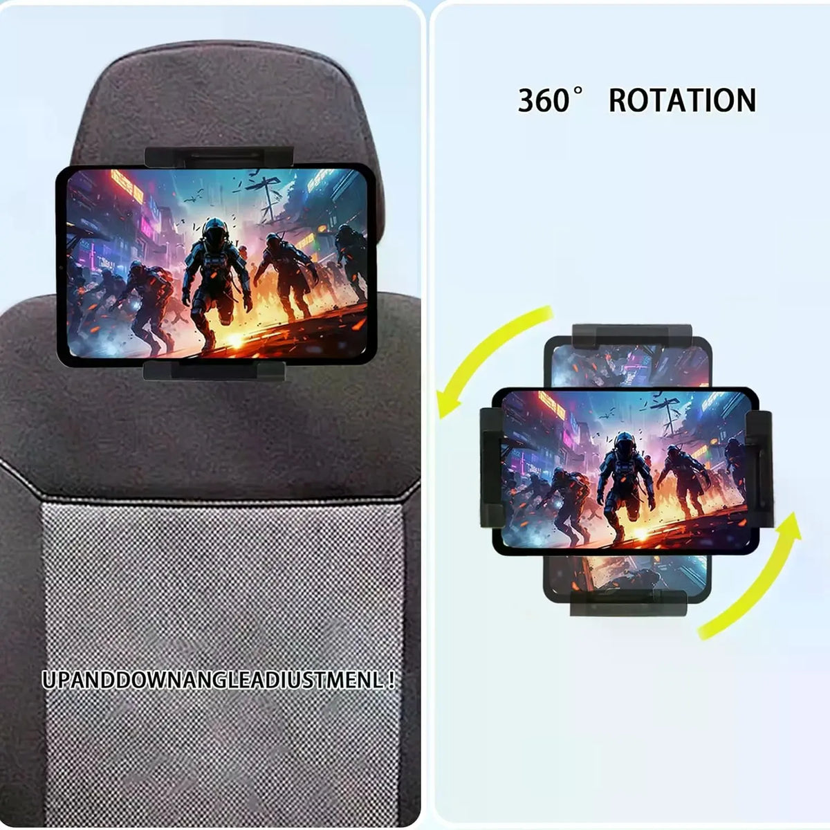 Car Headrest Tablet Phone Holder, Telescopic Adjustable 360 °   Rotatable Stand, for 6.0‑10.3 Inch Smartphones & Tablets, Rear‑Seat Entertainment Car Accessory, Black