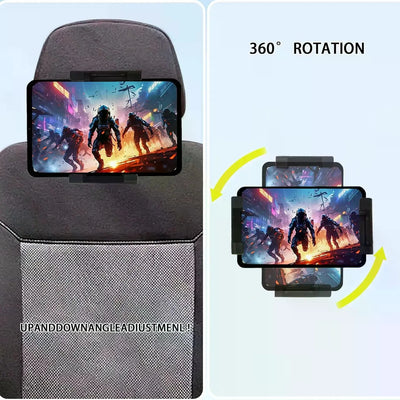 Car Headrest Tablet Phone Holder, Telescopic Adjustable 360 °   Rotatable Stand, for 6.0‑10.3 Inch Smartphones & Tablets, Rear‑Seat Entertainment Car Accessory, Black