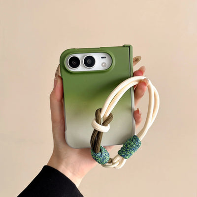 For iPhone Duo 2026 Luxury Gradient Color Hinge Protection Phone Case for iPhone DUO 18 Ultra 18Fold Wrist Strap Lanyard Cover