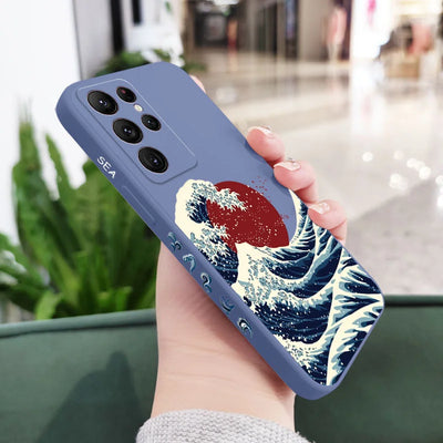 Red Sun Sea Waves Phone Case For Samsung Galaxy S25FE  S24 S23 S22 S21 S20 Ultra Plus FE S10 S9  Note 20 ultra 10 9 Plus Cover