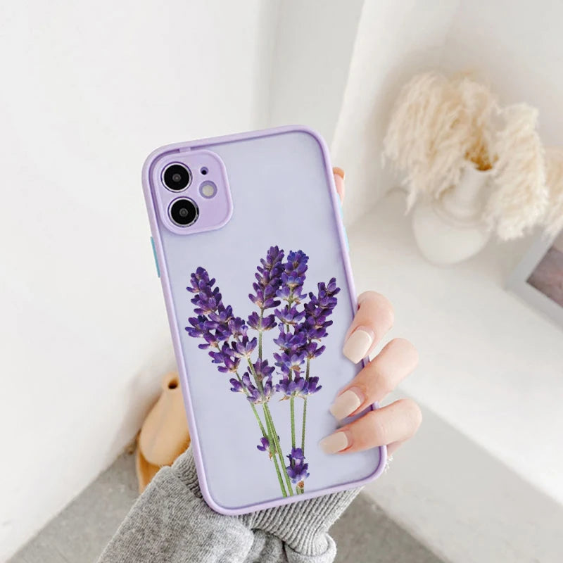 Painted Flower Phone Case For iPhone 15 13 14 12 11 Pro Max Mini 7 8 Plus SE Mini Shockproof Matte Hard Back Cover Shell Fundas