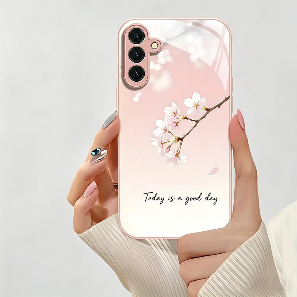 Lotus Flowers Glass Phone Case For Samsung S26 Ultra S25 S24 S23 Plus A57 5G A56 A55 A54 A53 A37 A36 A17 A26 A25 A24 Cases Cover