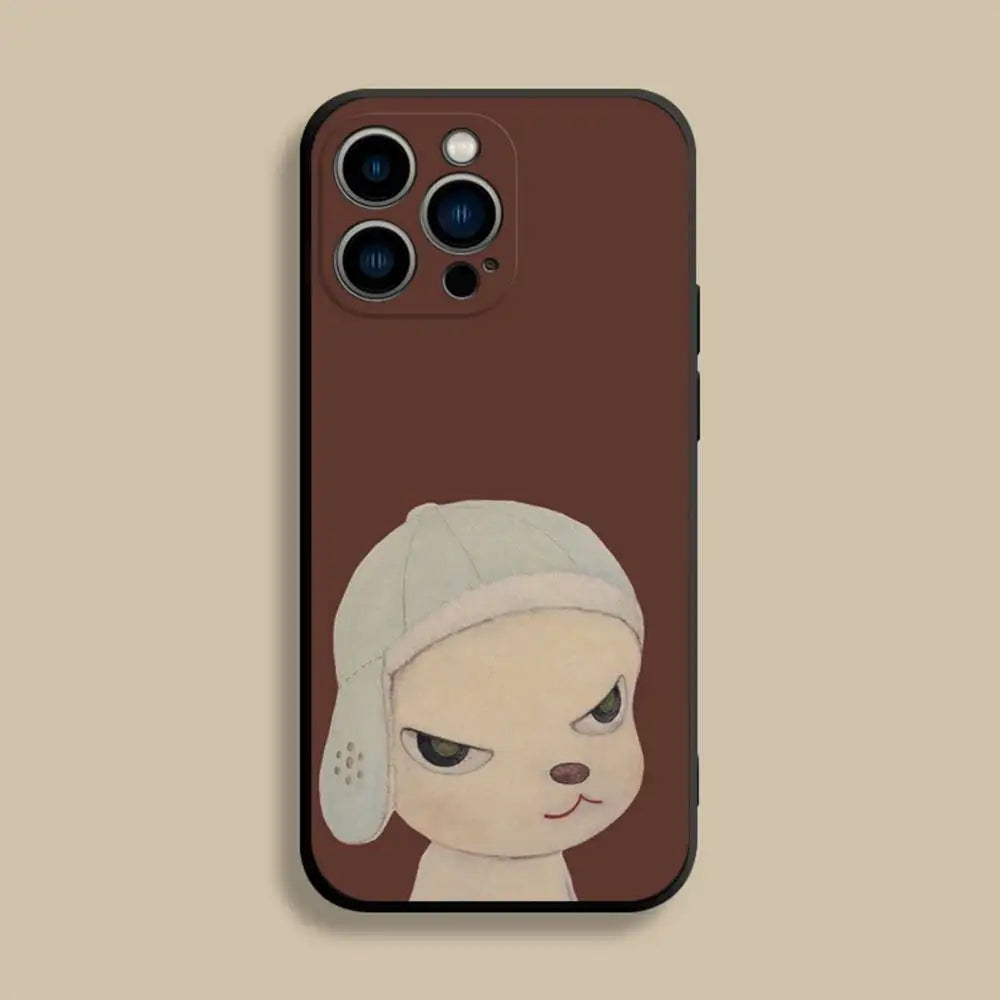 Y-Yoshitomos Art N-Nara Phone Case For iPhone 17,16,15,14,13,12,Pro,Max,Plus,E,SE4,Air,Mini Black Soft Cover