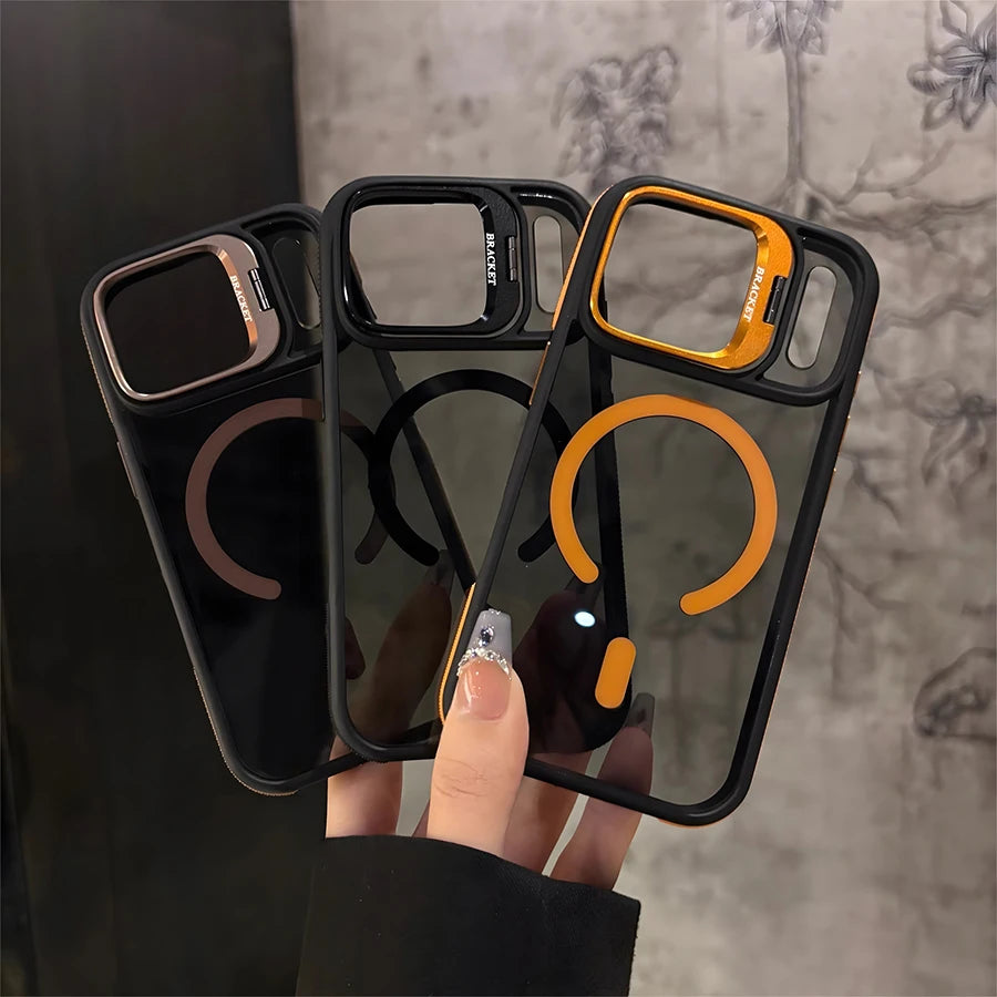 Anti-Slip Magnetic Bracket Phone Case | Compatible with iPhone 17,16,15,14,13,12,11/Pro/Pro Max/Air/Plus and Galaxy S22,S23,S24,S25,S26 Ultra/FE/Plus Series | All-in-One Design with Wireless Charging + Shockproof + Built-in S