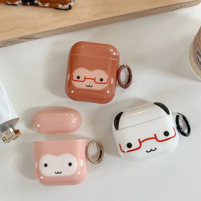 Fun Cute Monkey Panda Glasses With Hook Shockproof Protective Earphone Cover Case for AirPods 1 or 2 3 4 5 Pro 2 Pro 3