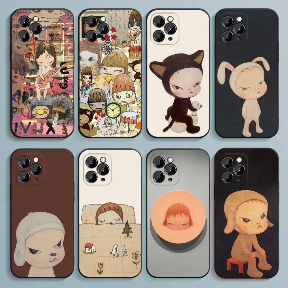 Y-Yoshitomos Art N-Nara Phone Case For iPhone 17,16,15,14,13,12,Pro,Max,Plus,E,SE4,Air,Mini Black Soft Cover