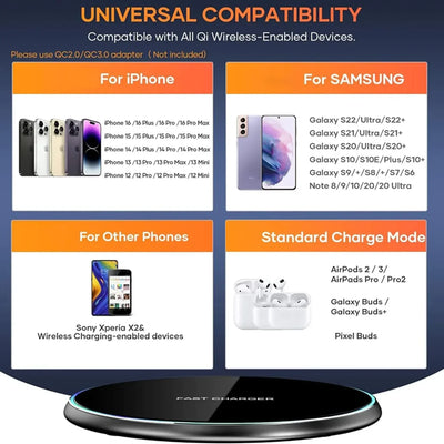 15W Desktop LED Wireless Charger Pad Phone Holder For iPhone 17 16 15 14 13 Pro Max Samsung Xiaomi Induction Fast Charging Stand