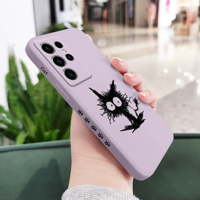 Scrawled Cat Phone Case For Samsung Galaxy S25FE S24 S23 S22 S21 S20 S10 S10E Ultra Plus FE Note 20 Ultra 10 Plus Cover